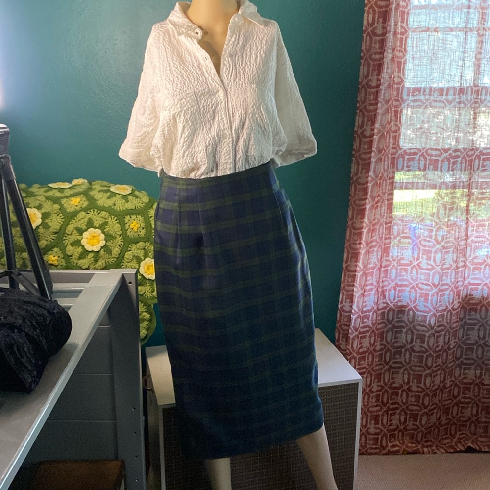 Navy and green preppy wiggle pencil skirt